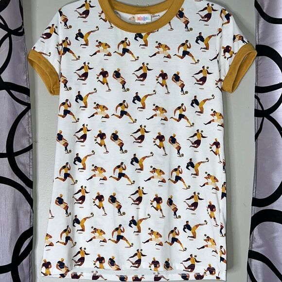 LuLaRoe Women's Small Soccer Player Tee Shirt White Yellow Graphic - Picture 1 of 10